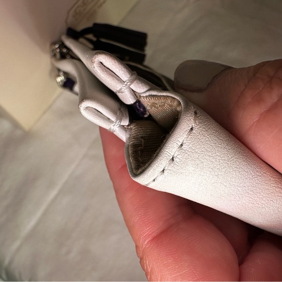 Coach Legacy Eggplant and Ivory Wristlet with Yellow Accent - Picture 13 of 16